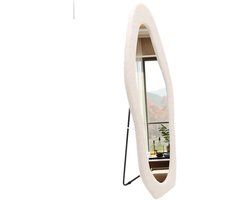 Gestoffeerde Staande Spiegel 160x60 cm Suede Velvet Uniek Design Zachte Teddy Witte Afwerking voor Slaapkamer Woonkamer Hal Luxe Passpiegel met Stabiele Constructie