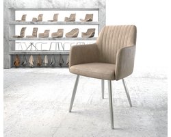 Gestoffeerde-stoel Greg-Flex 4-poot conisch roestvrij staal microvelours beige vintage pocketveer kern
