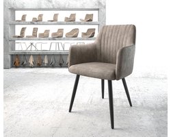 Gestoffeerde-stoel Greg-Flex 4-poot conisch zwart microvelours taupe vintage pocketveer kern