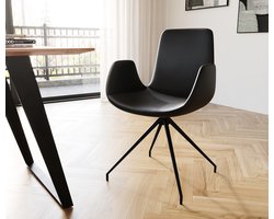 Gestoffeerde-stoel Ilia-Flex met armleuning kruisframe conisch zwart echt leer zwart