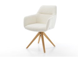 Gestoffeerde-stoel Pejo-Flex houten frame hoekig natuur bouclé wit pocketveer kern