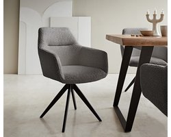 Gestoffeerde-stoel Pejo-Flex kruisframe hoekig zwart bouclé grijs pocketveer kern