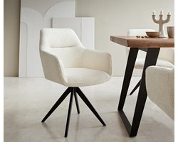 Gestoffeerde-stoel Pejo-Flex kruisframe hoekig zwart bouclé wit pocketveer kern