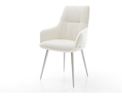 Gestoffeerde-stoel Zelia-Flex met armleuning 4-poot conisch roestvrij staal bouclé zacht beige pocketveer kern