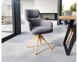 Gestoffeerde-stoel Zelia-Flex met armleuning houten frame hoekig natuur structuurstof lichtgrijs pocketveer kern