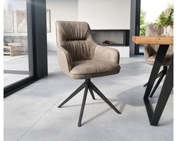 Gestoffeerde-stoel Zelia-Flex met armleuning kruisframe breed zwart microvelours taupe vintage pocketveer kern