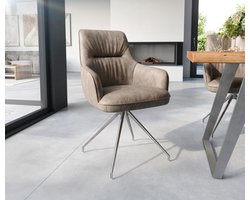 Gestoffeerde-stoel Zelia-Flex met armleuning kruisframe conisch roestvrij staal microvelours taupe vintage pocketveer kern