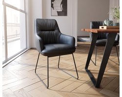 Gestoffeerde-stoel Zelia-Flex met armleuning slipframe zwart echt leer zwart pocketveer kern