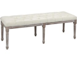 Gestoffeerde vintage bank met knopen - Fluweelachtige touch en rubberhout, Beige 142 x 47 x 51 cm