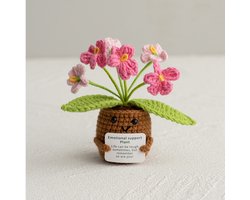 Gestreekte Bloemen - Gebreide Vergeet-mij-nietje Roze - 1 Stuk - Cadeau voor Vrouw Mama Vriendin - Decoratie Woonkamer Kantoor