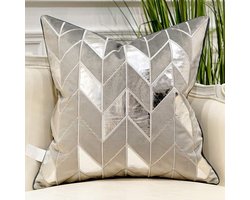 Gestreept Kussensloop - Decoratief Sierkussen - Woonkamer Decoratie - Luxe Fluweel - 45x45 cm - Grijs Zilver