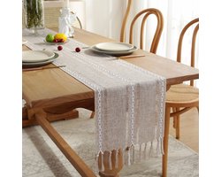 Gestreepte geweven tafelloper - Geborduurde geweven tafelloper met kwastjes - Bohemian Farmhouse Geweven gestreepte tafelloper - Voor feest, Kerstmis, keuken, diner, verjaardagstafeldecoratie - 33x228cm