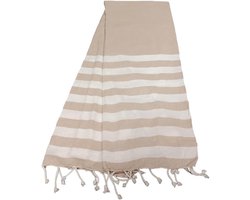 Gestreepte strandhanddoek met franjes, 90x180 cm, linnen look