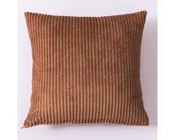Gestreepte vierkante sierkussenhoes - 2-pack - Effen kussen - Bankkussen - Zachte microvezel beschermhoes - Hoofdsteunkussen voor bed - Pluche decoratieve sierkussenhoes - Voor banken, stoelen en bedden - 50x50cm - Bruin