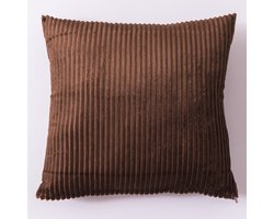 Gestreepte vierkante sierkussenhoes - 2-pack - Effen kussen - Bankkussen - Zachte microvezel beschermhoes - Hoofdsteunkussen voor bed - Pluche decoratieve sierkussenhoes - Voor banken, stoelen en bedden - 50x50cm - Donkerbruin