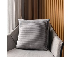 Gestreepte vierkante sierkussenhoes - 2-pack - Effen kussen - Bankkussen - Zachte microvezel beschermhoes - Hoofdsteunkussen voor bed - Pluche decoratieve sierkussenhoes - Voor banken, stoelen en bedden - 45x45cm - Grijs