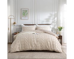 Getuft Boho Stijl Beddengoedset Beige 220x240cm - 3-Delig Microvezel Dekbedovertrek met Kussenslopen