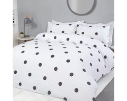 Getufted Polka Dots Circles Quilt Beddenset - Wit Charcoal - Soft Cosy Easy Care - Luxe Dekbedovertrek - Met Kussenslopen - Dubbel Formaat dekbedovertrek 160x200