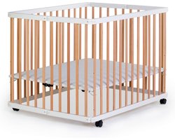 Geuther Leon Baby Box, Opvouwbare Playpen - Inklapbaar Babybedje - Kinderbox op wieltjes - Bodem Verstelbaar in 3 hoogtes - 110x80 cm - Naturel/Wit