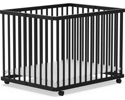 Geuther Leon Baby Box, Opvouwbare Playpen - Inklapbaar Babybedje - Kinderbox op wieltjes - Bodem Verstelbaar in 3 hoogtes - 110x80 cm - Zwart