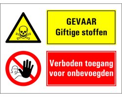 Gevaar giftige stoffen, verboden toegang onbevoegden bord 280 x 210 mm - kunststof