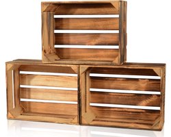 Gevlamde Fruitkisten - Houten Kisten - Opbergen & Decoreren - Set van 3 - 38x28x15 cm - Licht Gevlamd