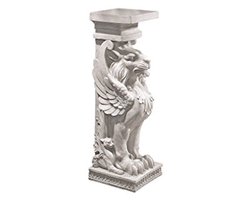 Gevleugelde Leeuw Voetstuk Sieradenstandaard en Plantenstandaard in Antieke Steen