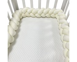 Gevlochten Baby bedomrander – wiegbumpers - Boxomrander baby – Bedslang - Bedbumper - Zachte antibotsingsvulling - Baby Beddengoed -Hoofdbeschermer - Parkomrander - Bedrand - Bed bumper ledikant - Jongens/Meisjes – 1.5 meter - Beige