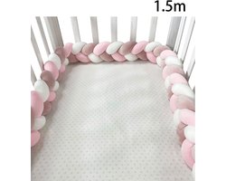 Gevlochten Baby bedomrander – wiegbumpers - Boxomrander baby – Bedslang - Bedbumper - Zachte antibotsingsvulling - Handgeweven - Baby Beddengoed -Hoofdbeschermer - Parkomrander - Bedrand - Bed bumper ledikant - Jongens/Meisjes – 1.5 meter - Roze