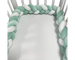Gevlochten Baby bedomrander – wiegbumpers - Boxomrander baby – Bedslang - Bedbumper - Zachte antibotsingsvulling - Handgeweven - Baby Beddengoed -Hoofdbeschermer - Parkomrander - Bedrand - Bed bumper ledikant - Jongens/Meisjes – 1.5 meter - Groen