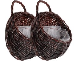 Gevlochten bloemenmand met handvat van zeegras voor thuis, balkon en tuin - rattenmand van stro - decoratieve plantenpot