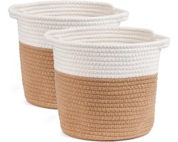 Gevlochten Bloempot - Plantenmand Katoen - Binnen Decoratie - Lichtgewicht Handvatten - 25 cm Rond - Wit