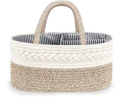 Gevlochten Katoenen Luiermand – Luiertas - Commodemand - Baby accessoires organizer - Crème & Beige (36×18×22 cm)