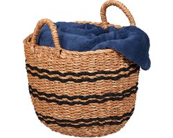 gevlochten mand - zeegras - 28 x 35 cm - met hengsels - badkamer - rond
