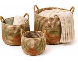 Gevlochten manden set - Opbergmanden - Huishoudelijke Orde - Handgemaakt van zeegras - 3 maten - Natuurlijk