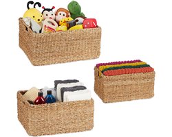 gevlochten manden - set van 3 - zeegras - kastmand - handgrepen - 3 groottes