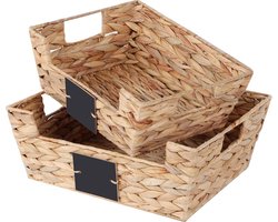 Gevlochten opbergmand, set van 2 rotan manden van geweven, decoratieve opbergdoos, organizer mandjes in plank, werkblad, rek, kastorganizer, waterhyacint