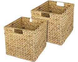 Gevlochten opbergmand van waterhyacint en zeegras - Set van 2 - Geschikt voor Kallax - 32 x 34,5 x 32 cm