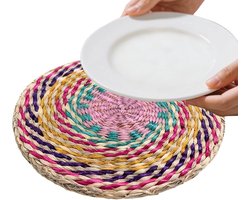 Gevlochten placemat - Boho zeegras rond - Tafeldecoratie keuken - Natuurlijk materiaal - 20 cm diameter