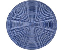 Gevlochten placemats, set van 6 38cm wasbare antislip ronde placemats voor keuken eettafel Europese stijl ronde indoor handgeweven stoffen placemats van (blauw)