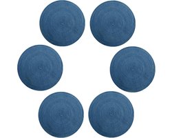 Gevlochten placemats, wasbare placemats, ook als onderzetters, koffiemat, ronde antislip placemats, eettafel, Europese stijl, natuurlijk materiaal, handgeweven stoffen placemat (blauw-30cm-6st.)