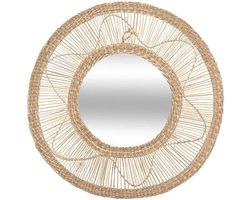 Gevlochten riet rond spiegel 58 cm - Verre|Roseau - Roze - SILUMEN