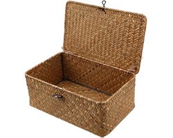 Gevlochten rieten opbergdoos - set met deksel voor kast of plank - handgevlochten design met deksel - 1 stuks - voor binnenruimtes natuurlijk