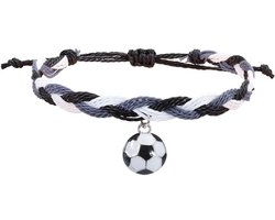 Gevlochten voetbal armbandje zwart wit grijs - voetbal - EK - WK - armband - sieraad - sport