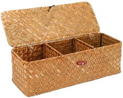 Gevlochten Zeegras Opbergmand met 3 Compartimenten en Deksel voor Thuis