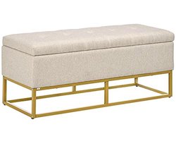 Gevoerde Opbergbank met Stalen Poten - 110 x 44 x 48 cm - Beige & Goud