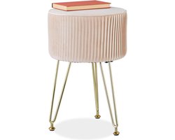 Gevoerde voetensteun van fluweel en ijzer - Kruk voor woonkamer en slaapkamer - 45 x 29 cm - Beige goud houtvezel