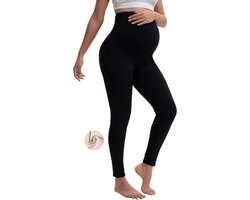Gevoerde Zwangerschapslegging voor Dames, Hooggetailleerde Ondoorzichtige Zwangerschapsbroek, Stretch Gebreide Stof op de Bui (DE/NL/SE/PL, Alfabetisch, L, Regular, Regular, Zwart)