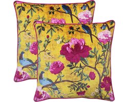 Gevulde Kussens - Decoratieve Sierkussens - Interieur Verfraaien - Chinoiserie Print - 50 x 50cm - Goud
