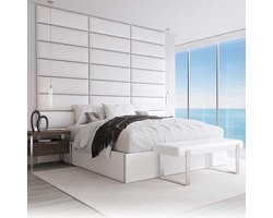 Gewatteerd hoofdbord voor bed VÄNT - Decoratieve wandpanelen - Set van 4 geluidsabsorberende wandpanelen - 6 afwerkingen en 30 designerkleuren wall panels - Vintage leer - Witte duif